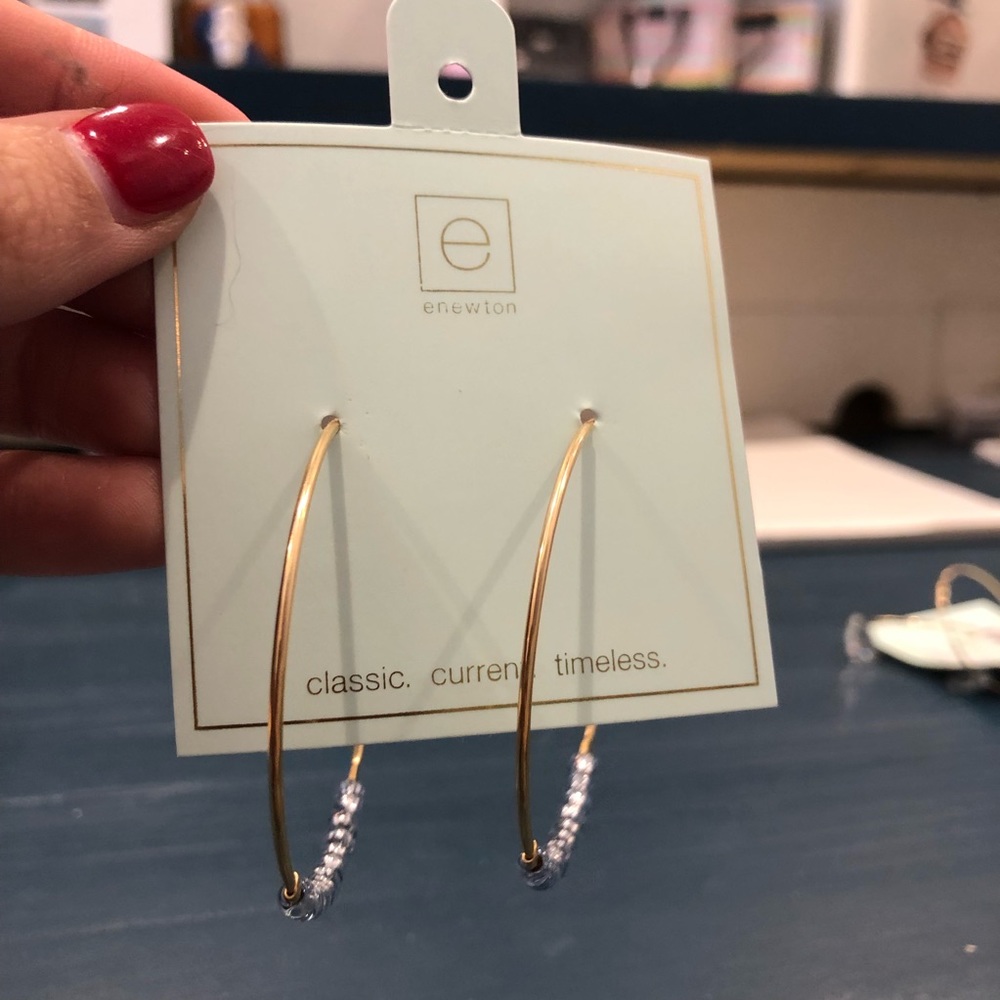 E Newton Endless Gold 2” Hoops w/ Blue Ice Beads